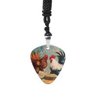 Rooster Fighting Guitar Pick Pendant Necklace for Acoustic Electric Bass Players Guitar Accessories Guitarist Gifts