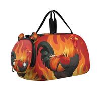 Rooster Flame Art Print Fire Red Boy's Gym Duffel Bag with Shoes Compartment Multifunctional Carry On Weekender Bag for School Practice, Sports, Travel