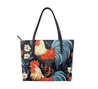 Rooster Flower Vegan Leather Handbag for Women farm Chick Tote Bag with Top Handle, Large Shoulder Purse for Everyday Work Travel