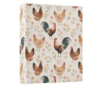 Rooster Flowers Light Yellow Background 3 Ring Binder 1.5 Inch Round Ring Binder View Binder Holds 200 Documents for Home School Office Use