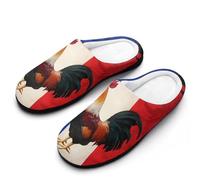 Rooster French Flag Men's Cotton Slippers Indoor House Shoes Warm Gift for Travel Bedroom Hotel 7-8（40-41）