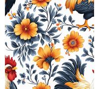 Rooster Garden Self Adhesive Wallpaper Flower Farm Chicken Contact Paper Peel and Stick Wallpaper Thicken Waterproof Matte with Sticky Back Canvas Wall Cabinets Furniture Stickers Decorate 0.52×10 m