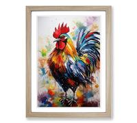 Rooster Gestural No.2 Framed Print | A2 Oak Framed Wall Art | Ready to Hang | Eclectic Animal Picture | Living Room Bedroom Lounge Office