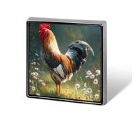 Rooster Grass Daisies Flowers Square Enamel Brooch Pin Button Badges Decoration Hat Clothing Bag Accessories Gift Crafts