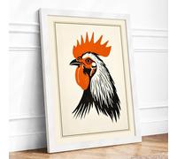 Rooster Head Profile Graphic Framed Wall Art Print A4 (29.7×21cm) White, Wall Decor for Living Room, Bedroom, Office & Home, Ready to Hang, Art Gift