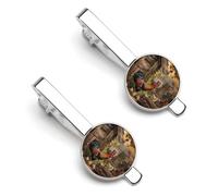 Rooster Hen And Chicks in The Yard 2 Pcs Tie Clips for Men Tie Bar Tie Pins for Regular Ties Wedding Business
