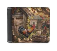 Rooster Hen and Chicks in The Yard PU Leather Wallets Stylish Bifold Wallet Slim Front Pocket Credit Card Holder for Women Men