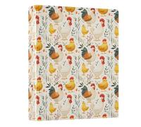 Rooster Hen Chicken Leave Pattern 3 Ring Binder 1.5 Inch Round Ring Binder View Binder Holds 200 Documents for Home School Office Use