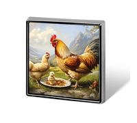 Rooster Hens Chick Chicken Badge Pin Brooch Square Shape Button Aluminum Decor for Backpacks Hats 0.7 Inch