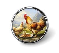 Rooster Hens Chick Chicken Round Badge Pin Brooch Button Stylish Aluminum Decorative for Clothes Backpacks Hats