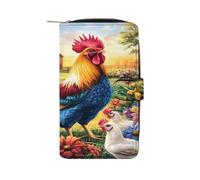 Rooster Hens Chicken Leather Men's Multifunctional Wallet with Card Slots Large Capacity Coin Purse Travel Zipper Wallets