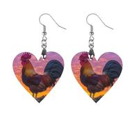 Rooster in Morning Lightweight Boho Dangle Earrings Wooden Earring Drop Charms Jewelry Gifts for Women Star