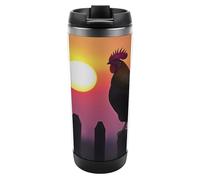 Rooster in Morning Printed Travel Mugs with Lids Unisex Reusable Hot Cold Stainless Steel Coffee Cups Tumblers