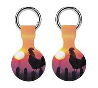 Rooster in Morning Trendy GPS Cases Holder with Key Chain Ring Portable Protective Covers Compatible with Airtag