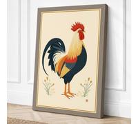 Rooster in Profile Botanical Canvas Wall Art Print 24x16 Inch (61 x 41 cm)