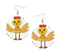 Rooster In The Square Prints Leather Round Earrings Pendant Stylish And Light Lightweight Dangle For Women Girls, One Size, Leather, No Gemstone