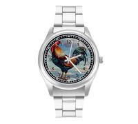 Rooster is Standing on American Airplane Quartz Watch Alloy Watch Dress Decorative for Business Men Women with Design Pattern Print
