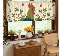 Rooster Kitchen Curtains, Country Rustic Ivy Diamond Fall Green Rod Pocket Window Valance for Small Rv Sink Area Narrow Window 18x52 Inch