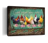 Rooster Kitchen Decor Wall Art Farmhouse Chicken Pictures Wall Decor for Kitchen Rustic Country God Says You Are Canvas Prints Framed Artwork Home Decorations For Bathroom Dinning Room 12"X16"