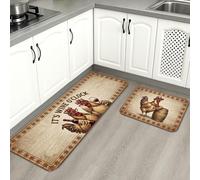 Rooster Kitchen Mats for Floor, Rustic Farmhouse Style Soft Mats, Autumn Cushioned Comfort Washable Decor Rugs for Kitchen Sinks Laundryroom Bathroom 2pcs