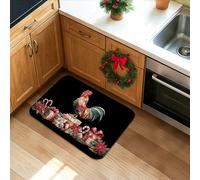 Rooster Kitchen Mats for Floor, Vintage Festive Black Soft Mats, Cushioned Comfort Washable Non Slip Decor Rugs for Kitchen Sinks Laundryroom Bathroom 16x24 Inch