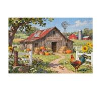 Rooster Meadows Farm 1000 Pieces Jigsaw Puzzle for Adults, Countryside Morning Scene with Chickens, Rustic Farmhouse Art Gift, Completed Size 30x20 in