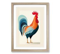 Rooster Minimalism No.2 Framed Print | A2 Oak Framed Wall Art | Ready to Hang | Minimalist Animal Picture | Living Room Bedroom Lounge Office