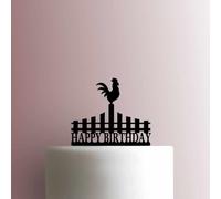 Rooster on Fence Happy Birthday Acrylic Cake Topper 3mm Thick Premium Laser Cut Cake Decoration for Birthday, Wedding, Baby Shower & Party Cakes Durable Reusable