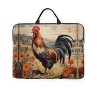 Rooster On Wood In Farmland Print 14in Laptop Case Sleeve Bag â€“ Portable Handle, Business Travel, Commuting, Accessory Pocket