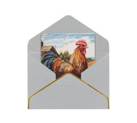 Rooster On Wood In Farmland Print Greeting Card Paper, Half Fold To Cards For Birthday, Wedding, Party.