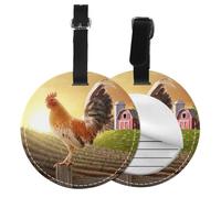 Rooster On Wood in Farmland Print Round Luggage Tag 10 Cm, Pu Leather Suitcase Label, Luggage Tags for Cruise Ships Suitcase Tags Beach Malibu Print Privacy Cover Id Label