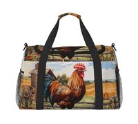 Rooster On Wood in Farmland Print Travel Foldable Waterproof Lightweight Carry On Luggage Bag with Shoulder Strap