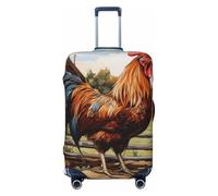 Rooster on Wood in Farmland Print Universal Suitcase Cover Elastic Washable Travel Luggage Cover with Double Sided