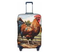 Rooster On Wood in Farmland Print Washable Stretch Suitcase Protector Anti Scratch Travel Suitcase Cover for Adult