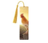 Rooster On Wood in Farmland Print Wooden Bookmark Bookmarks with Tassels Book Marks for Reading Hardcover Books Notebooks