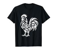 Rooster Ornamental White Tribal Boho Line Art Value Graphic T-Shirt, Men, Black, S