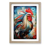 Rooster Orphism No.2 Framed Print | A2 Oak Framed Wall Art | Ready to Hang | Modern Animal Picture | Living Room Bedroom Lounge Office