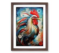 Rooster Orphism No.2 Framed Print | A2 Walnut Framed Wall Art | Ready to Hang | Modern Animal Picture | Living Room Bedroom Lounge Office