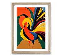 Rooster Painting Avant Garde Framed Print | A2 Oak Framed Wall Art | Ready to Hang | Modern Animal Picture | Living Room Bedroom Lounge Office