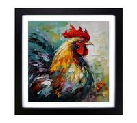 Rooster Palette Knife Painting No.1 Framed Print | 18x18 Inch Black Framed Wall Art | Ready to Hang | Modern Animal Picture | Living Room Bedroom Lounge Office