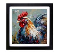 Rooster Palette Knife Painting No.3 Framed Print | 18x18 Inch Black Framed Wall Art | Ready to Hang | Modern Animal Picture | Living Room Bedroom Lounge Office