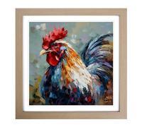 Rooster Palette Knife Painting No.3 Framed Print | 18x18 Inch Oak Framed Wall Art | Ready to Hang | Modern Animal Picture | Living Room Bedroom Lounge Office