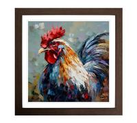 Rooster Palette Knife Painting No.3 Framed Print | 18x18 Inch Walnut Framed Wall Art | Ready to Hang | Modern Animal Picture | Living Room Bedroom Lounge Office