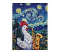 Rooster Plays Saxophone Wooden Picture Puzzle for Adults, 500 PCS