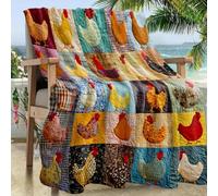 Rooster Print Blanket,Cozy Vintage Chicken Quilt Blanket,Funny Chicken Print Flannel Blanket,Orange Throw Blanket with Cute Roosters Farm Quilt Design for Couch Bed Sofa,Warm Farmhouse Gift