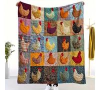 Rooster Print Blanket, Cozy Vintage Chicken Quilt Blanket, Soft Chicken Nugget Print Nugget Blankets, Rooster Plaid Throw Blankets, Flannel Throw With Cute Roosters Farm Quilt Design(Orange,50*60in)
