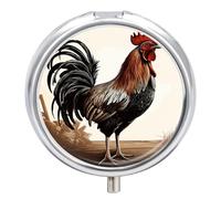 Rooster Printed Pill Box Pill Container Portable Medicine Pill Case Metal Travel Pill Box Vitamin Container with 3 Compartment Medicine Case