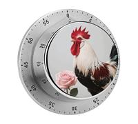 Rooster Red White Pink Rose Kitchen Timers for Cooking Visual Timer Stainless Steel Magnetic Timer with Alarm Cooking Timers for Baking, Exercise, Sports, Study & Outdoor Use