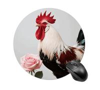 Rooster Red White Pink Rose Mouse Pad Round Laptop Mouse Mat Cute Computer Mousepad Keyboard Pad Non-Slip Desk Pads for Gaming Office Work Home