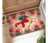 Rooster Runner Rug, Christmas Fanciful Flowers Leaves Christmas Red Non-Slip Doormat Rectangle Print Accents Rug for Kitchen Hallway Laundry Room Entryway Decor 2x3 Ft